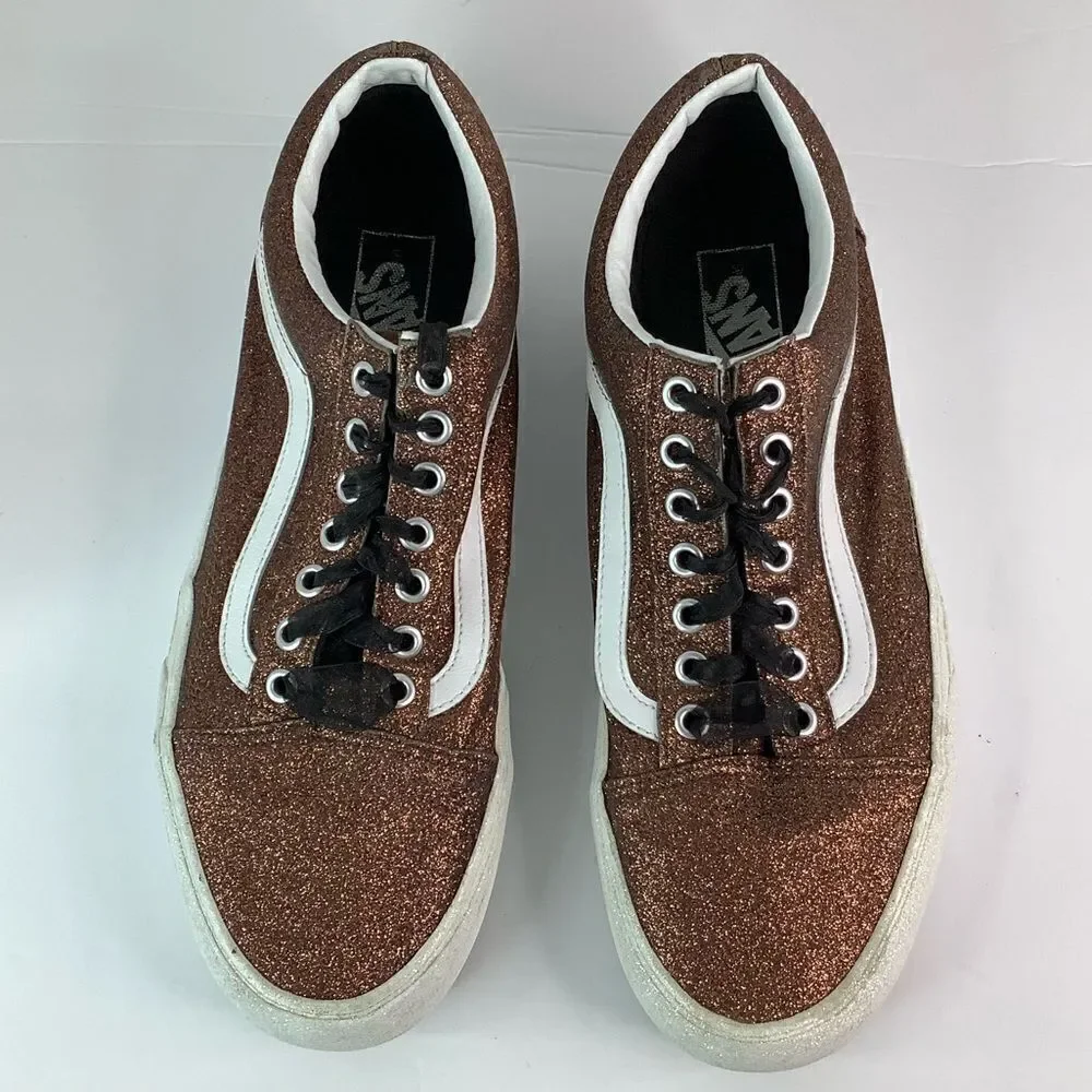 VANS Old Skool Skate Shoe Sparkle Glitter Brown Bronze Unisex Sz men 10/women 12